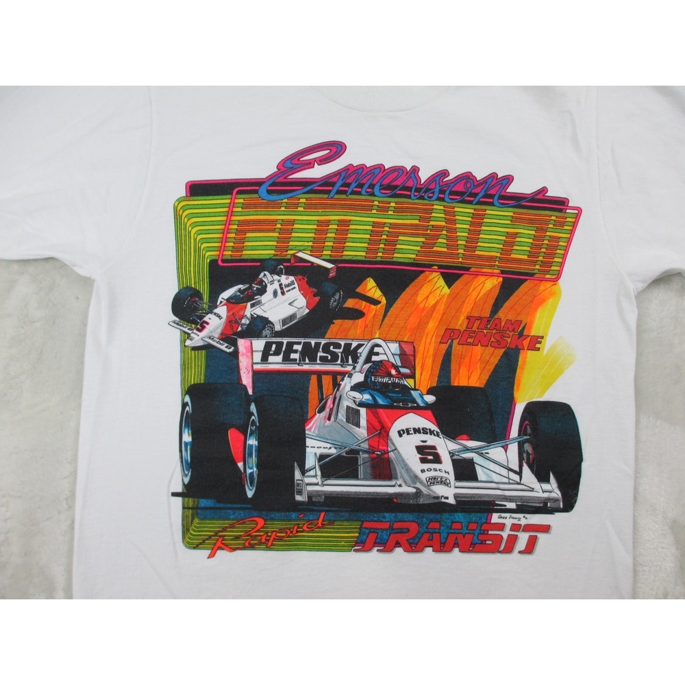 VINTAGE‎ Emerson Fittipaldi Shirt Mens Medium White Rapid Transit Racing 1991* - Picture 3 of 9